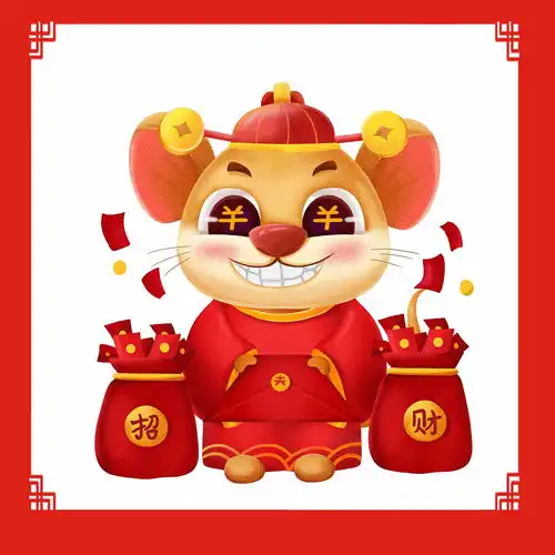 手绘卡通新年财神老鼠
