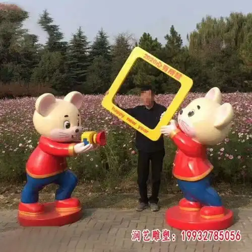 玻璃钢十二生肖老鼠动物雕塑张掖树脂老鼠雕塑润艺雕塑
