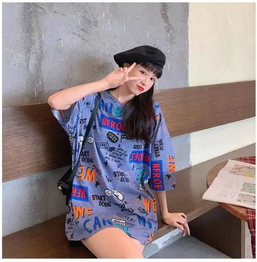 卓纪嘻哈港风情侣装夏装2020夏季新款韩版宽松印花短袖涂鸦t恤学生潮
