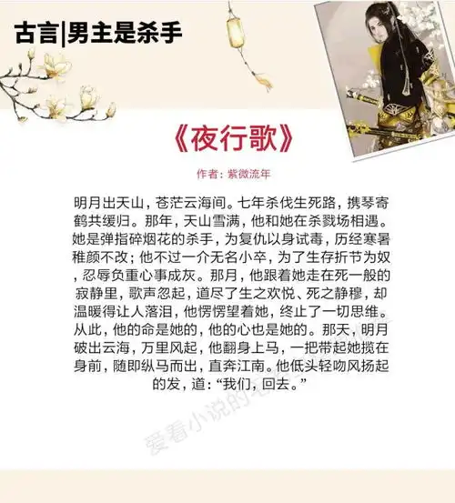 5本男主是杀手的古言小说,冰冷的心只想拼命护你周全,愿你一生平安喜乐
