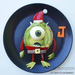 妈妈为儿子准备的健康卡通人物食物
