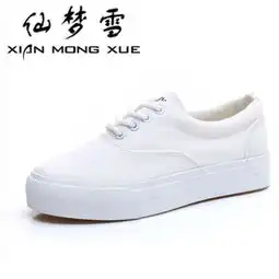 春季帆布鞋女小白鞋平底学生鞋厚底板鞋韩版潮白色休闲鞋女鞋图片鞋样图库
