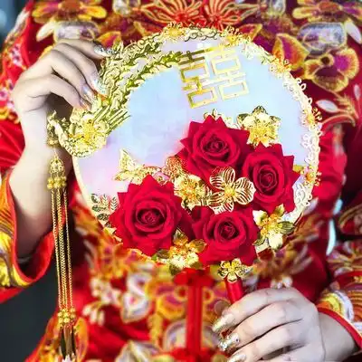 新娘团扇中式秀禾结婚捧花扇圆扇喜扇古风diy材料包抖音同款
