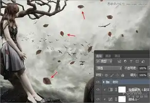 photoshop合成在枯树下分手的情侣场景
