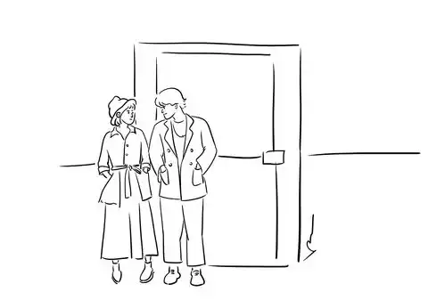 黑白线条情侣插画
