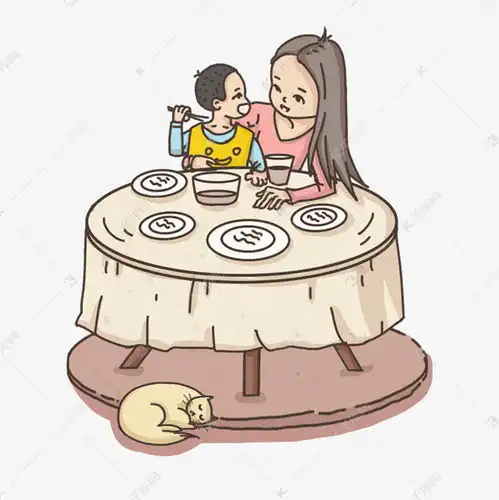 卡通手绘母亲喂儿子吃饭素材图片免费下载千库网
