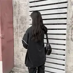 初春韩版中长款宽松个性设计情侣款慵懒风套头t恤卫衣上衣外套女
