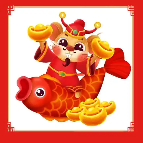 手绘卡通新年财神老鼠

