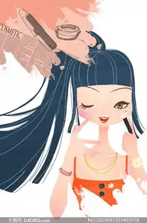化妆的马尾发女孩手绘插画分层素材
