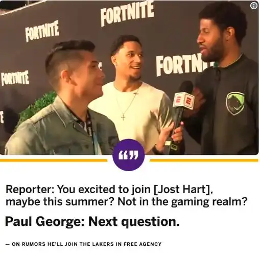 nba球星保罗乔治投资绝地求生战队乔丹库里周杰伦均涉足电竞行业
