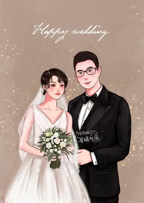 手绘情侣婚纱头像少女头像
